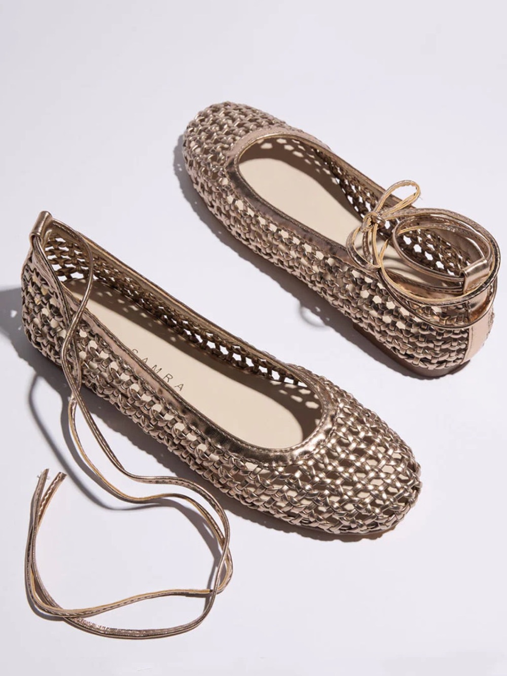 Yosi Samra SADIE WOVEN leather BALLET FLAT gold size 9 new NIB